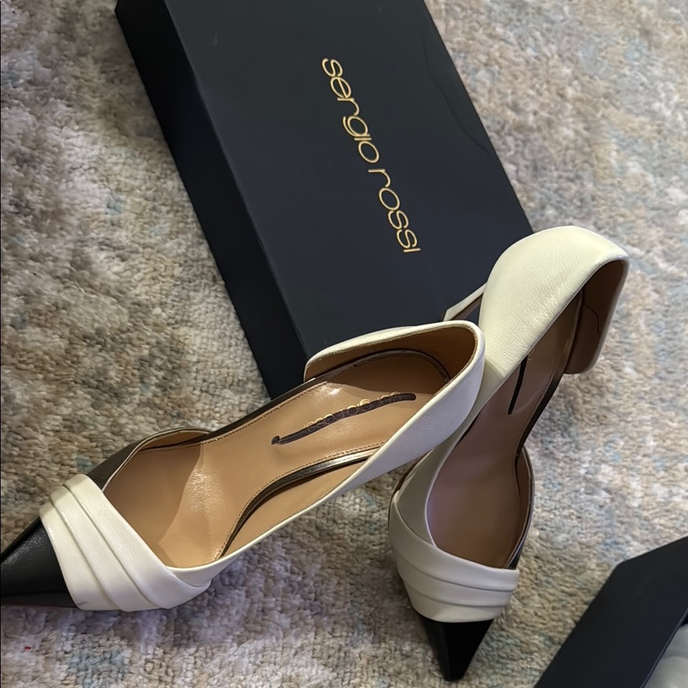 Sergio Rossi Black and Cream Stiletto Heels